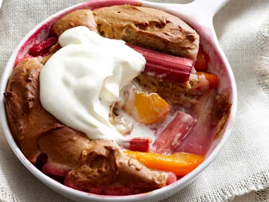 Peach and rhubarb cobbler