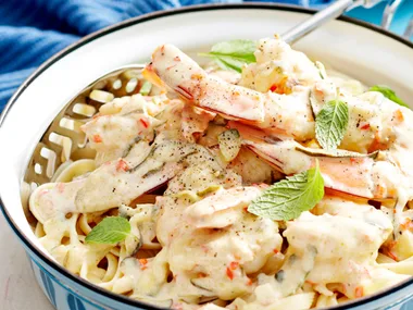 Prawn, chilli and zucchini fettuccine