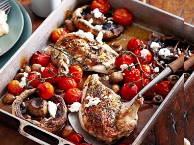 Roast chicken and balsamic mushrooms
