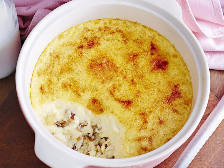 Rum and raisin rice custard