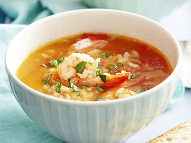 Spanish prawn and rice soup