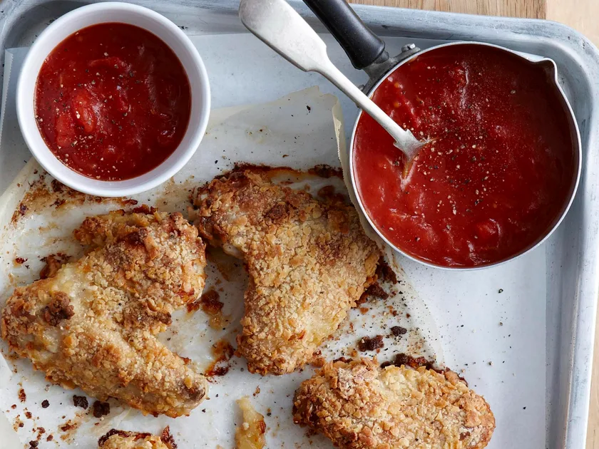 Tortilla crumbed chicken with tequila sauce