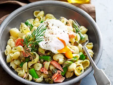 Trout and asparagus pasta