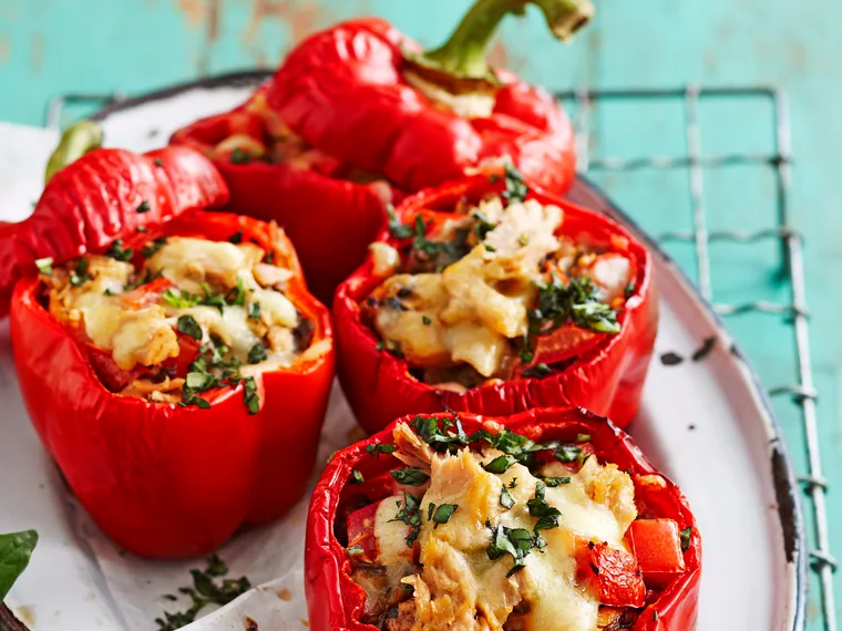 Tuna and mushroom stuffed capsicums