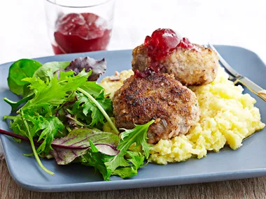 Turkey berry rissoles with cheesy mash