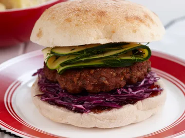 Turkey slaw burger with pickled zucchini