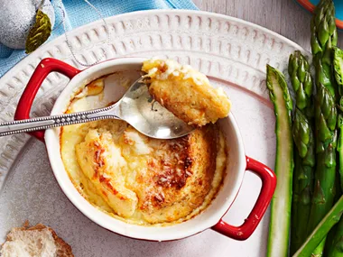Twice-cooked cheese souffles