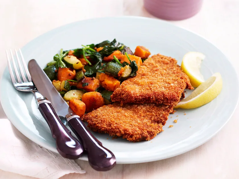 Veal schnitzel with spiced vegetables