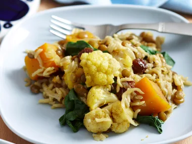 Vegetable and lentil pilaf