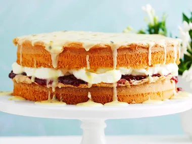 Victoria sponge with passionfrult icing