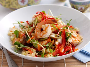 Warm Asian prawn salad