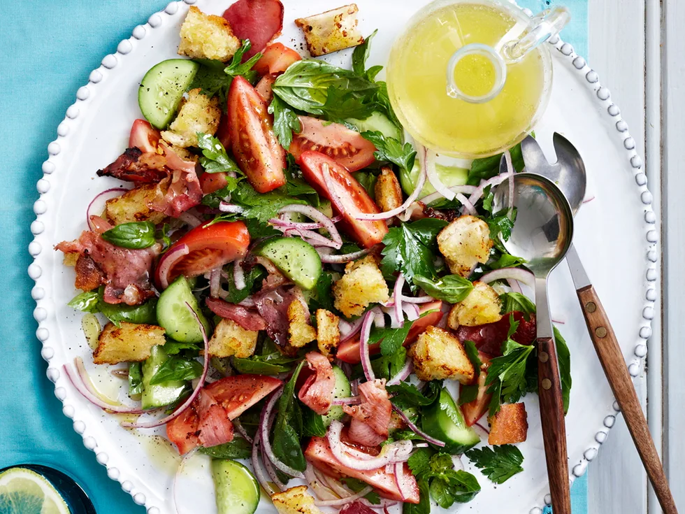 Warm panzanella salad