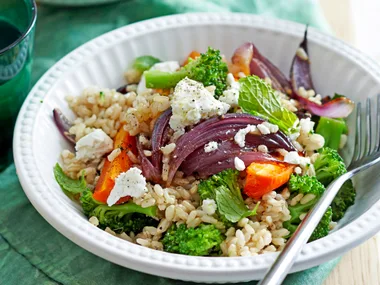 Warm roast carrot and brown rice salad