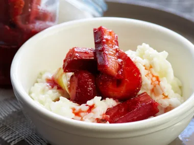 Lemon Rice with Rhubarb, Strawberries and Ginger