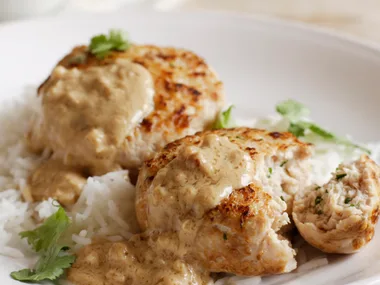 Ginger Chicken Patties with Peanut Sauce