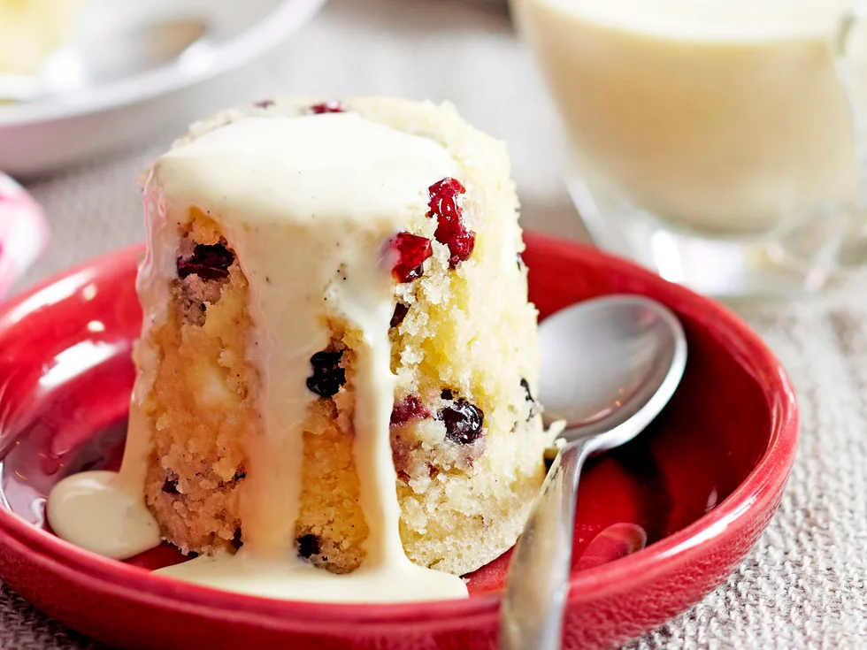 White chocolate and craisin steamed puddings