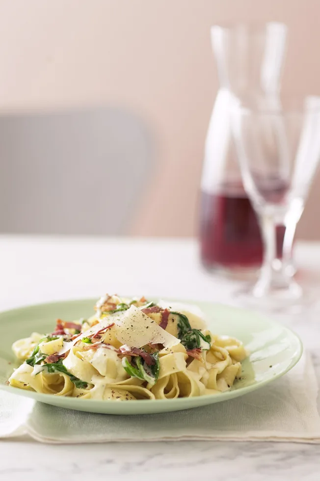 Fettucine with Spinach, Prosciutto and Cream Sauce