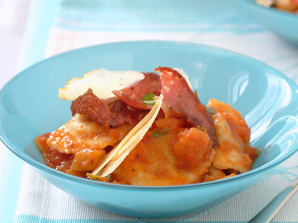 Angnolotti with salami and capsicum sauce