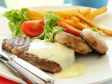 Steak, Mushrooms and Hollandaise Sauce