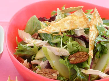 Tortilla Crisps with Pear and Smoked Chicken Salad
