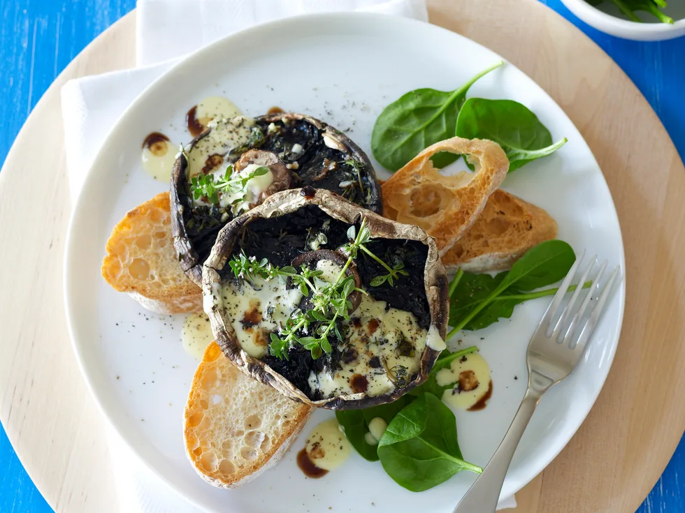 Barbecued mushrooms with parmesan cream