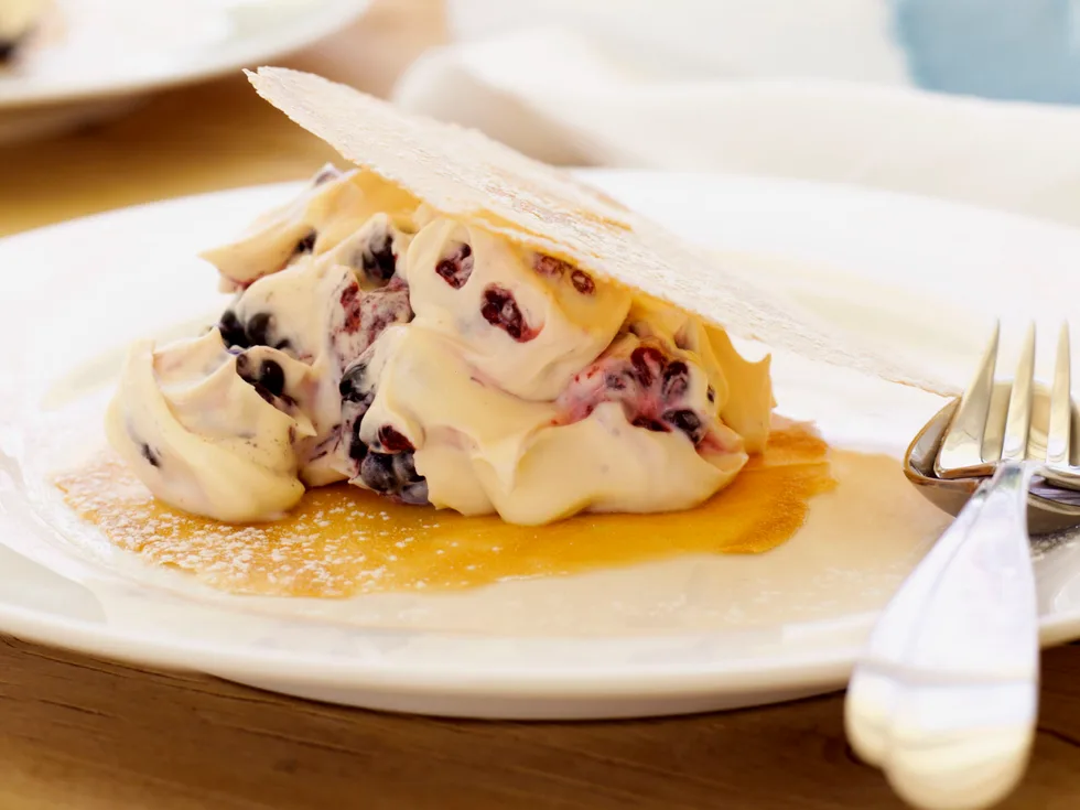 Blackberry Cream with Honey Wafers