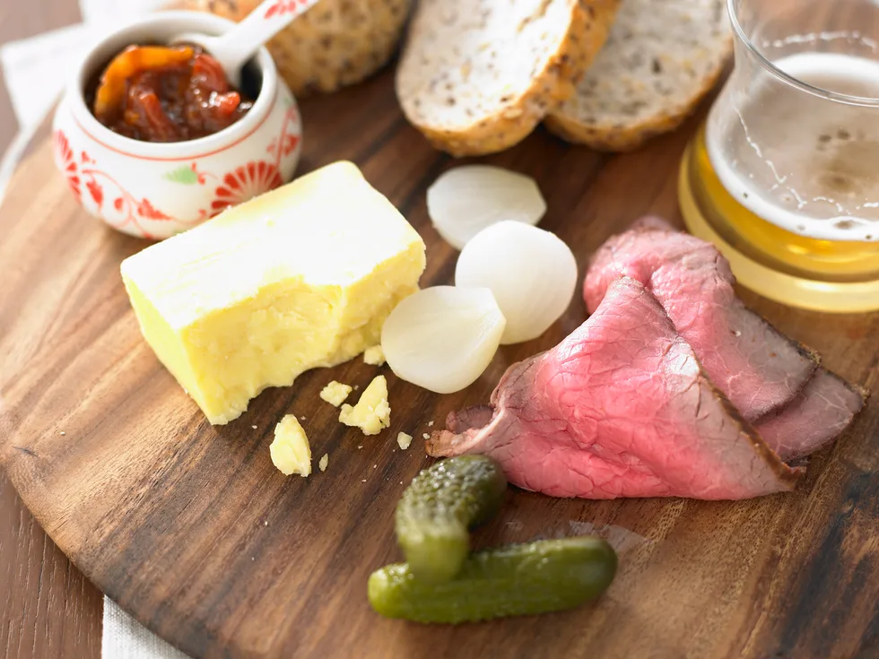 British Ploughman's Lunch with Rare Roast Beef