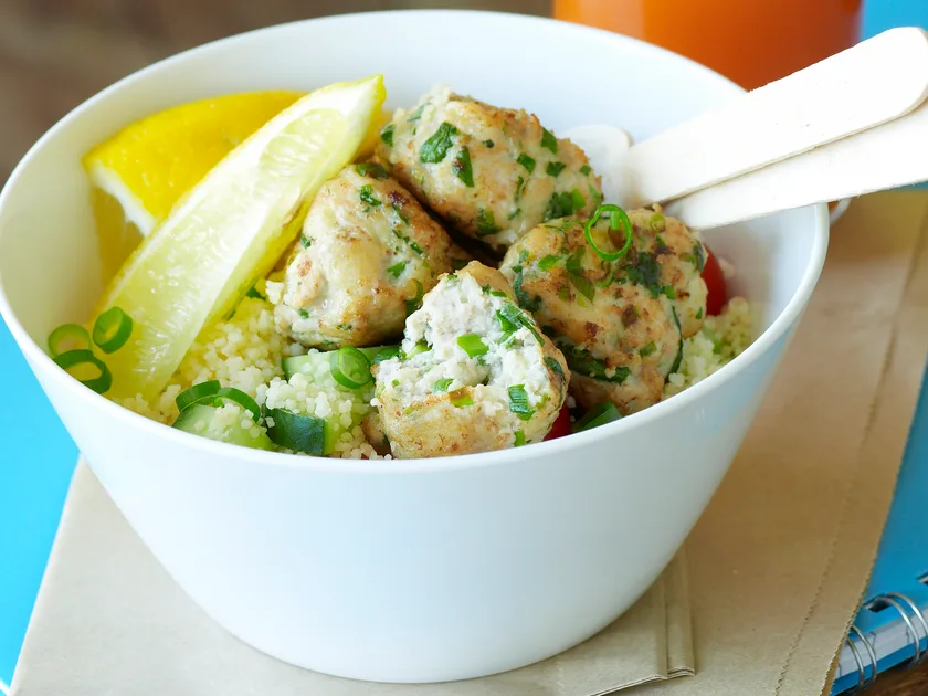 Chicken balls with couscous salad
