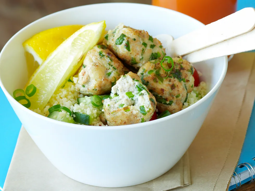 Chicken balls with couscous salad