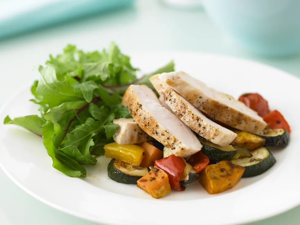 Chicken with Spicy Roasted Vegetable Salad