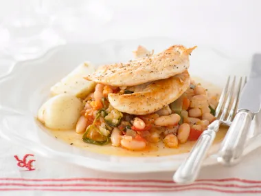 Chicken with tomato and bean stew