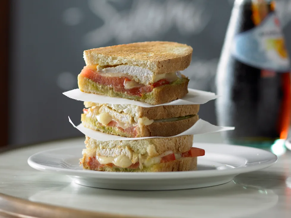 Chicken, pesto and provolone panini