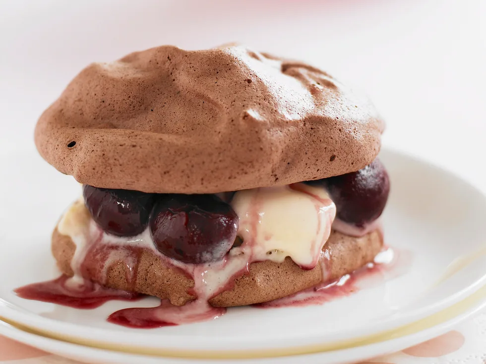 Chocolate Meringues with Cherries