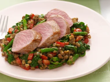 Pork Fillet with lentils and Spinach