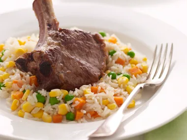 Veal Cutlets with Vegetable Pilaf