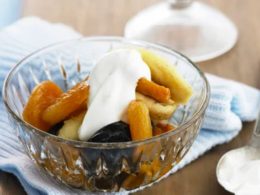 Dried fruit compote with yogurt