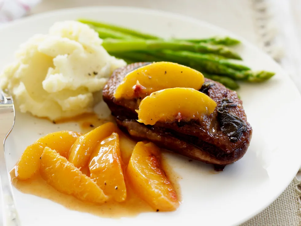 Duck breast with peaches