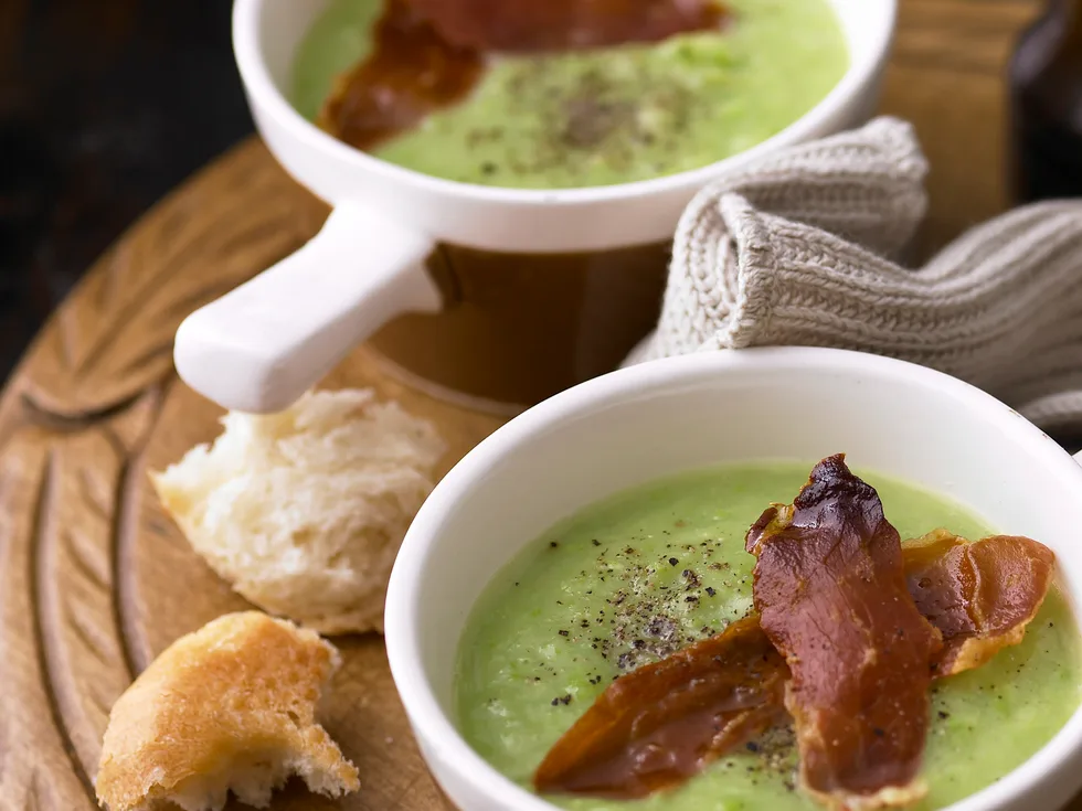 Pea soup with crisp prosciutto