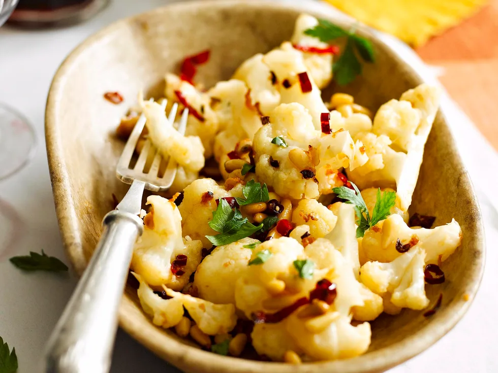 Cauliflower with chilli and pine nuts