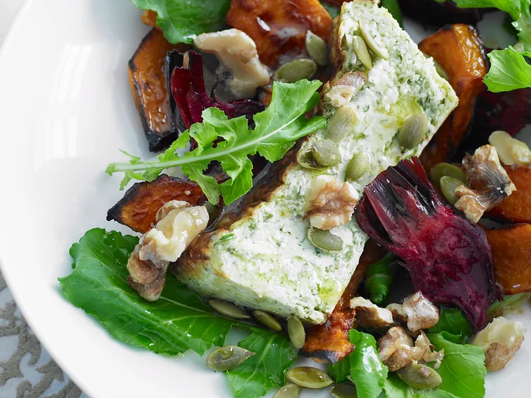 Roasted vegetable and herbed ricotta salad