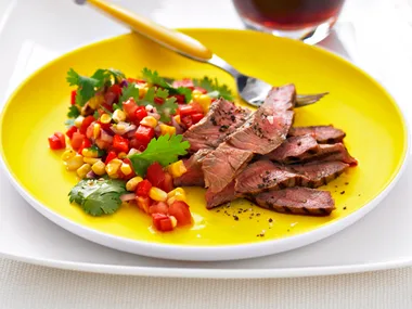Argentine-style steak with corn salsa