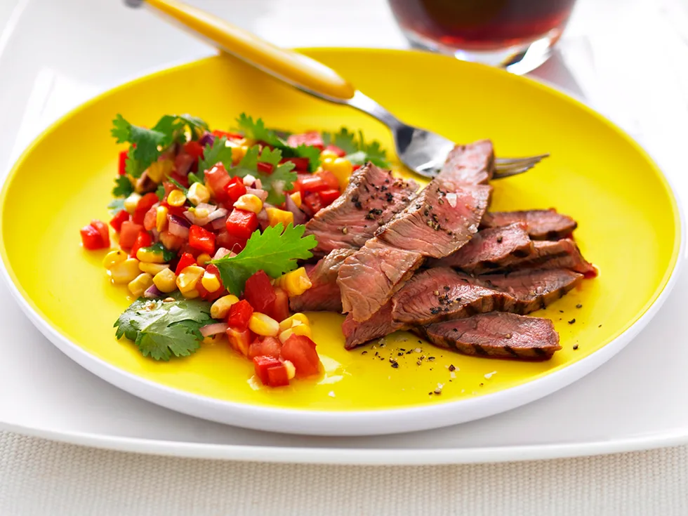 Argentine-style steak with corn salsa