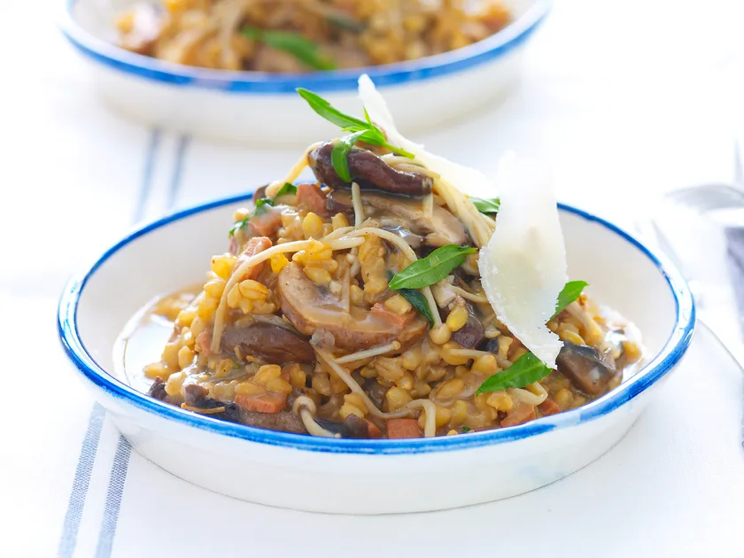 Barley risotto with mixed mushrooms