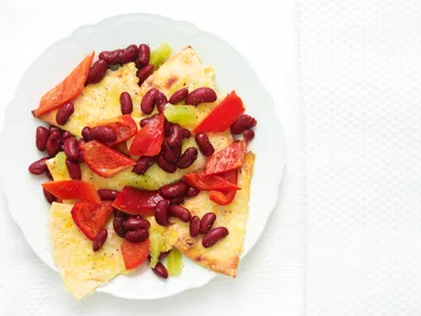Bean and lime salad with cheesy tortilla crisps