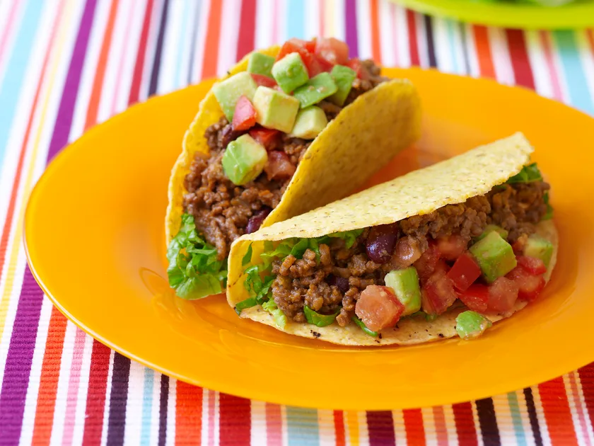 Beef, bean and avocado tacos