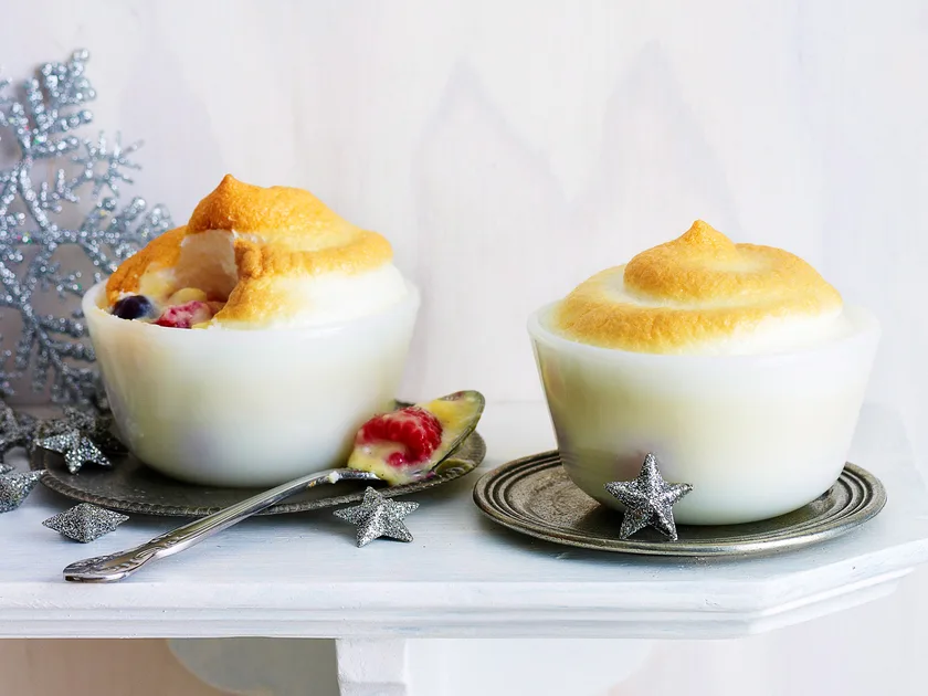 Blueberry and raspberry custard meringues