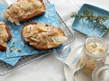 Braised onion and garlic bruschetta