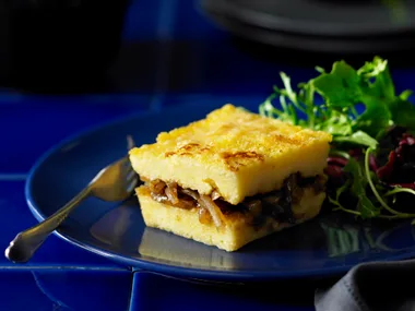 Caramelised onion and polenta cake