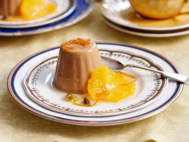 Chai panna cotta with orange cardamom syrup