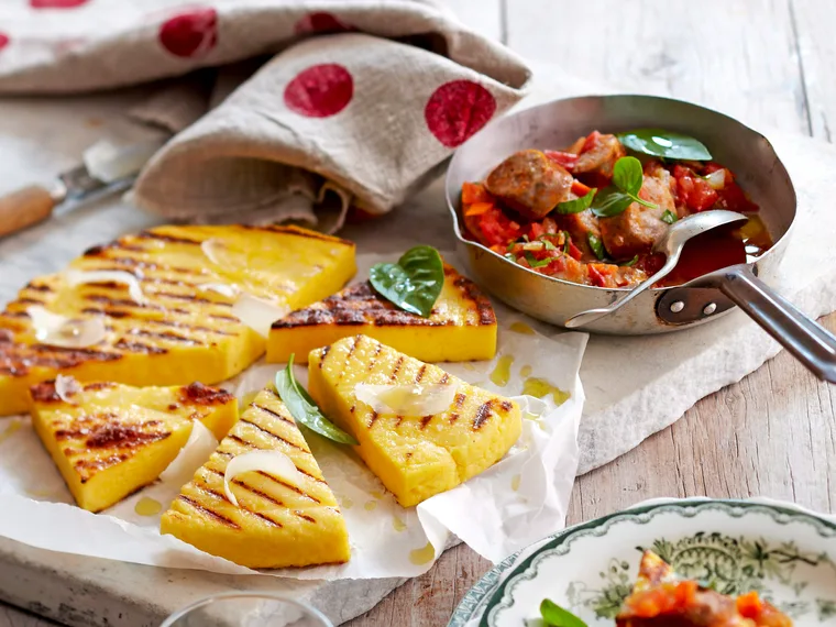 Chargrilled polenta with Italian sausage